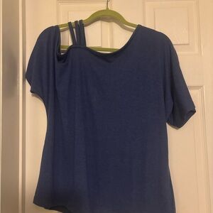 Blue Asymmetrical Blouse with Unique Sleeve Design